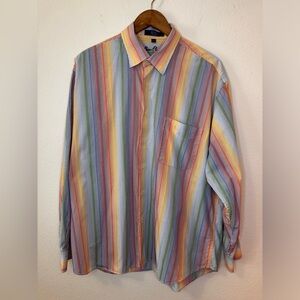Alan Flusser Button Down Long Sleeve Rainbow Stripped Top XL PRIDE